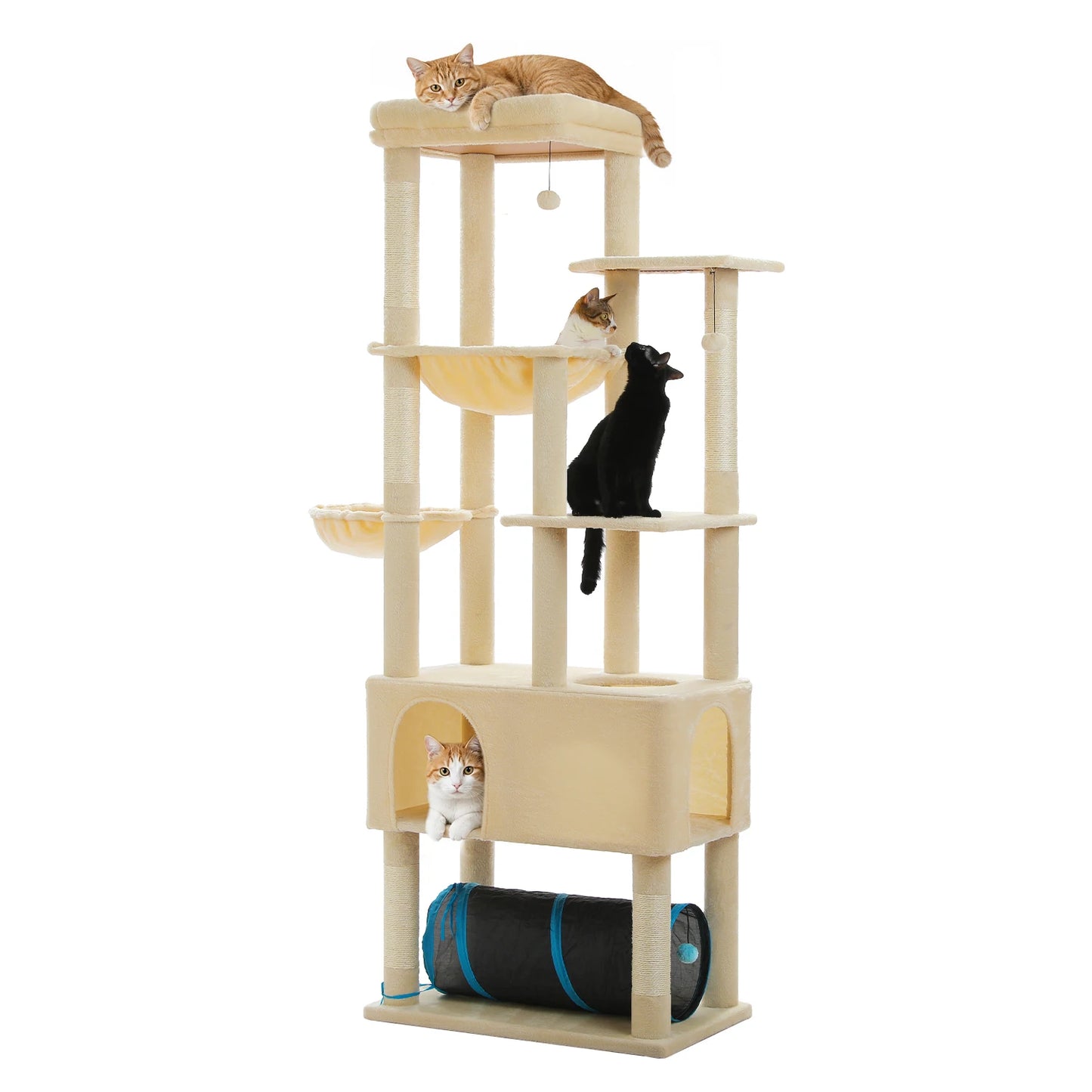 Tall Cat Tree with Large Condo Sisal Scratching Posts Oversized Perch Spacious Hammocks Multi-Level Cat Tower with Cat Tunnel Large Cat Furniture for Indoor Big Cats