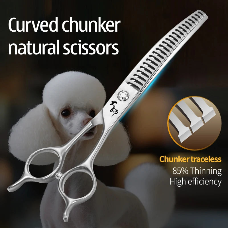 Fenice Master Series 7.0 Inch JP440C 3D Gradient Traceless Teeth Pet Curved Natural/Chunker Scissors Specialised for Pet Groomer