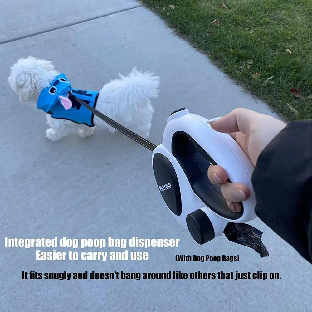 Upgrade 4-in-1 Retractable Dog Leash with LED Light, Dispenser & Poop Bags, 16ft Heavy Duty Leash for Dogs up to 44 lbs, 360° Fr
