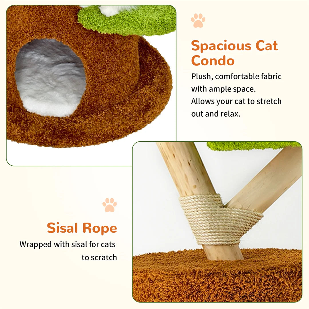 BINGOPAW Green Multi-Level Cat Tree Tower Activity Center with Sisal Scratching Post Plush Cave for Multiple Cats