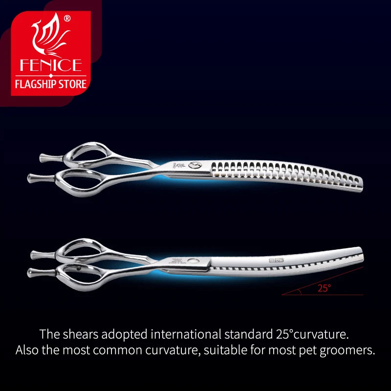 Fenice 7.0/7.5 inch Professional Dog Grooming Shears Curved Thinning Scissors for Dog Face Body Cutiing JP 440C High Quality