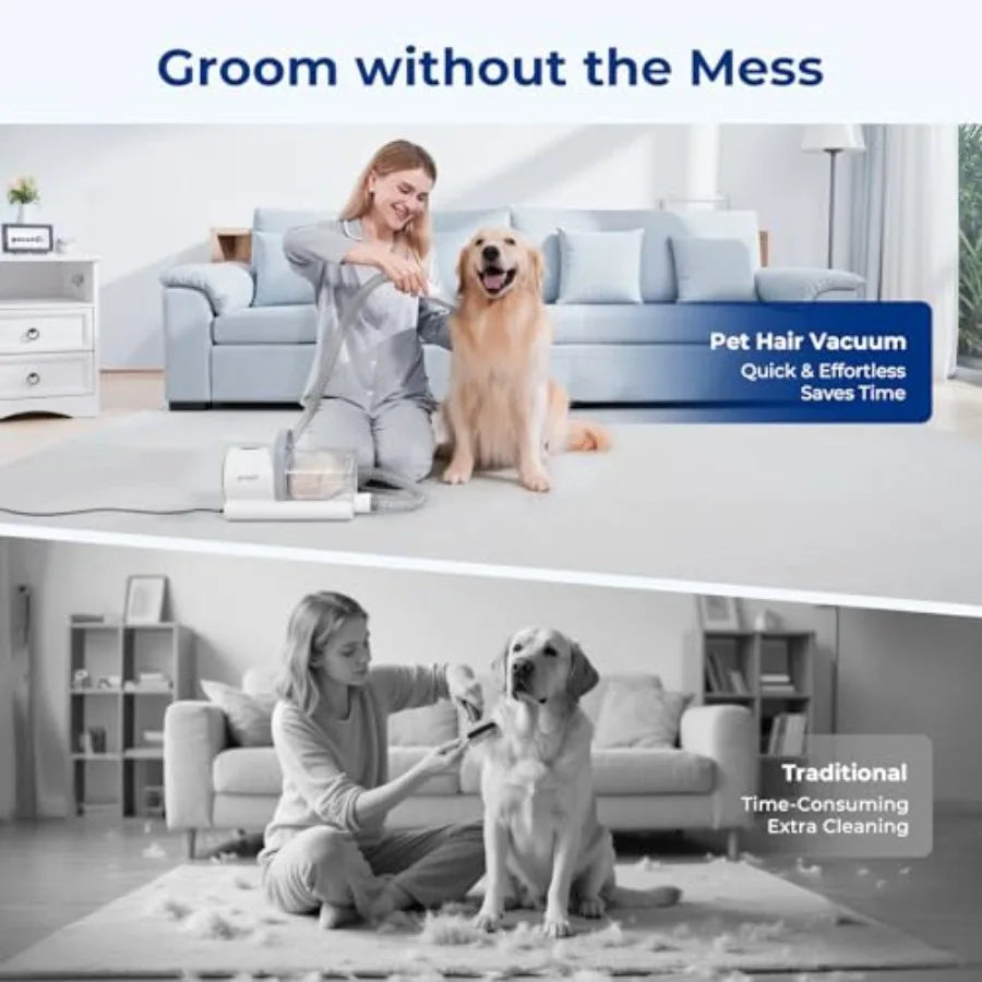 Dog Grooming Vacuum 4-in-1 Pet Grooming Kit with Clipper Brush 12000Pa Dog Vacuum for Shedding with 1.5L Dust Cup Storage Pocke