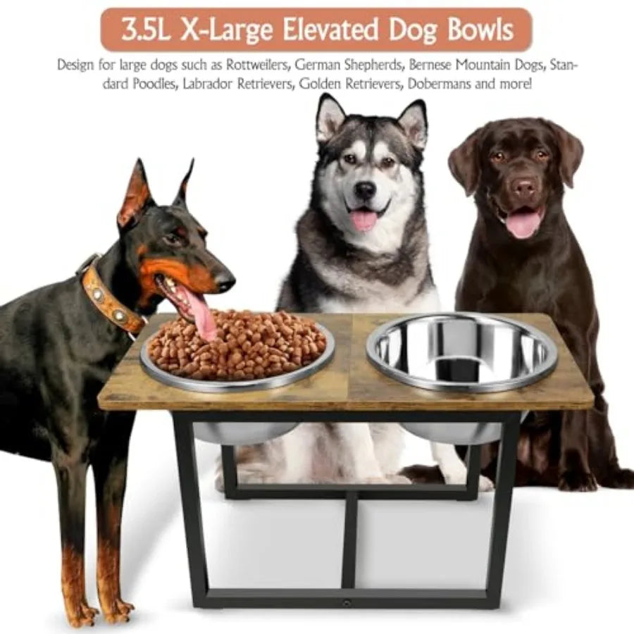 Elevated Dog Bowls for Large Dogs Raised Dog Bowl Stand with Two X-Large Stainless Steel Bowls for Dogs 3.5L Capacity