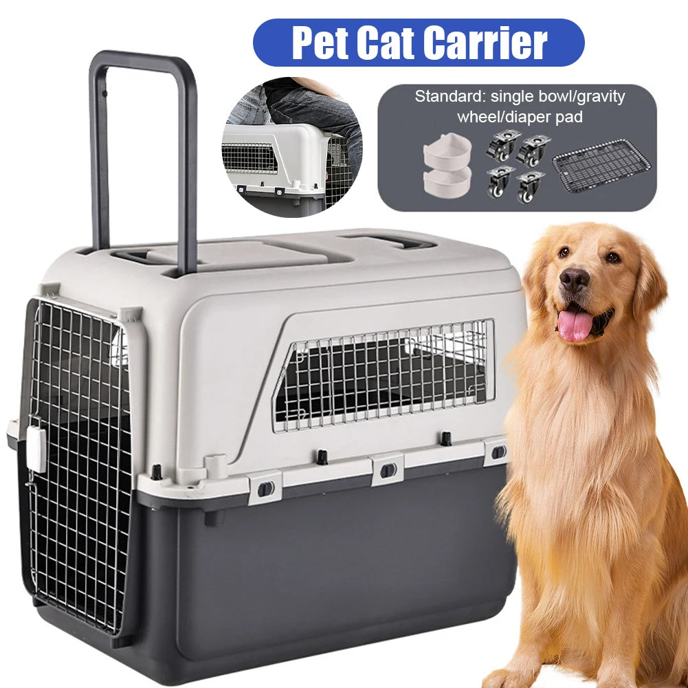 Pet Carrier Airline-Friendly Pet Trolley Case Portable Dog Cat Cage Big Dogs Crates Travel Kennel Airline Wire Door Pets Air Box