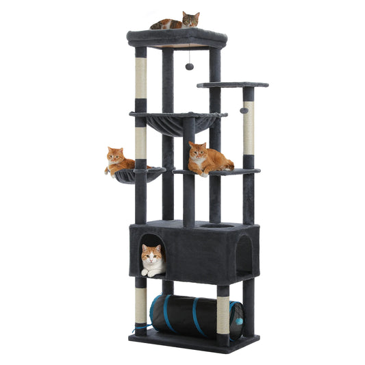 Tall Cat Tree with Large Condo Sisal Scratching Posts Oversized Perch Spacious Hammocks Multi-Level Cat Tower with Cat Tunnel Large Cat Furniture for Indoor Big Cats