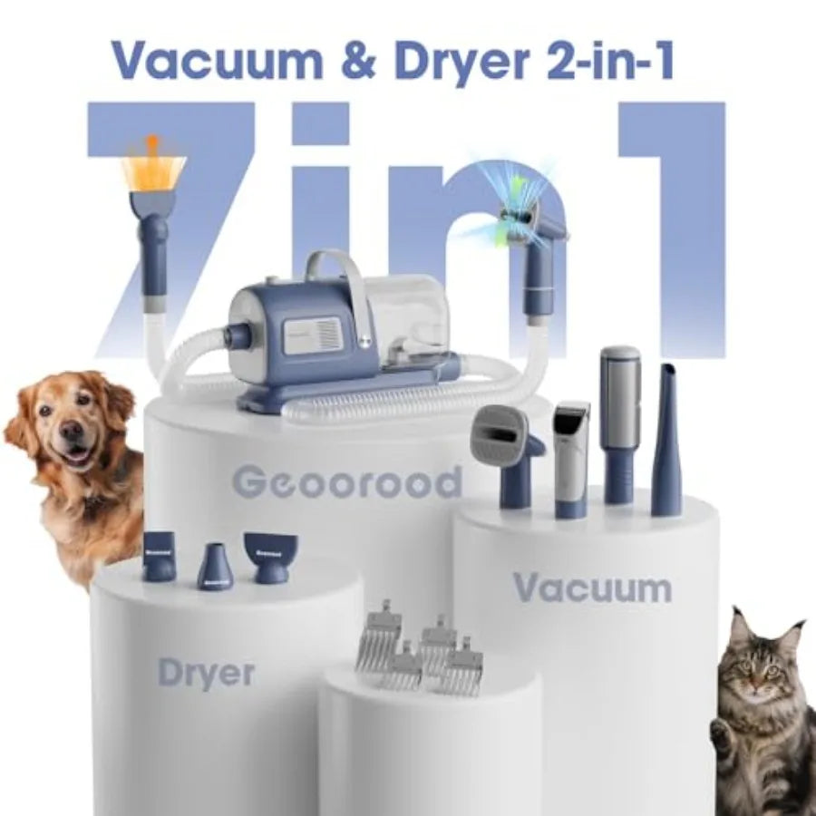 Dog Grooming Vacuum and Dryer Kit Blower for Pet Vacuum Grooming 7 in 1 with Clippers for Dogs Hair Shedding Brush Remover Tool