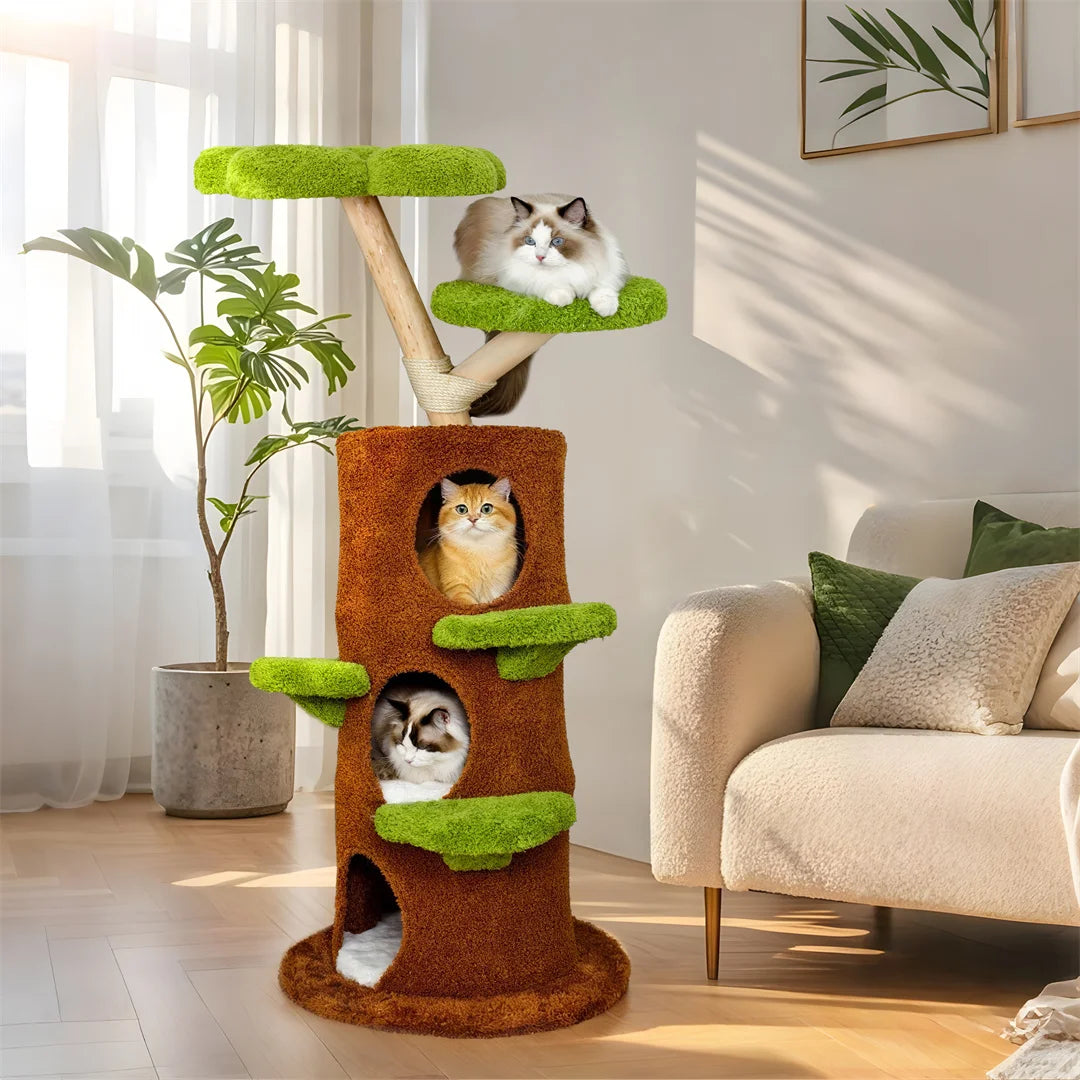 BINGOPAW Green Multi-Level Cat Tree Tower Activity Center with Sisal Scratching Post Plush Cave for Multiple Cats