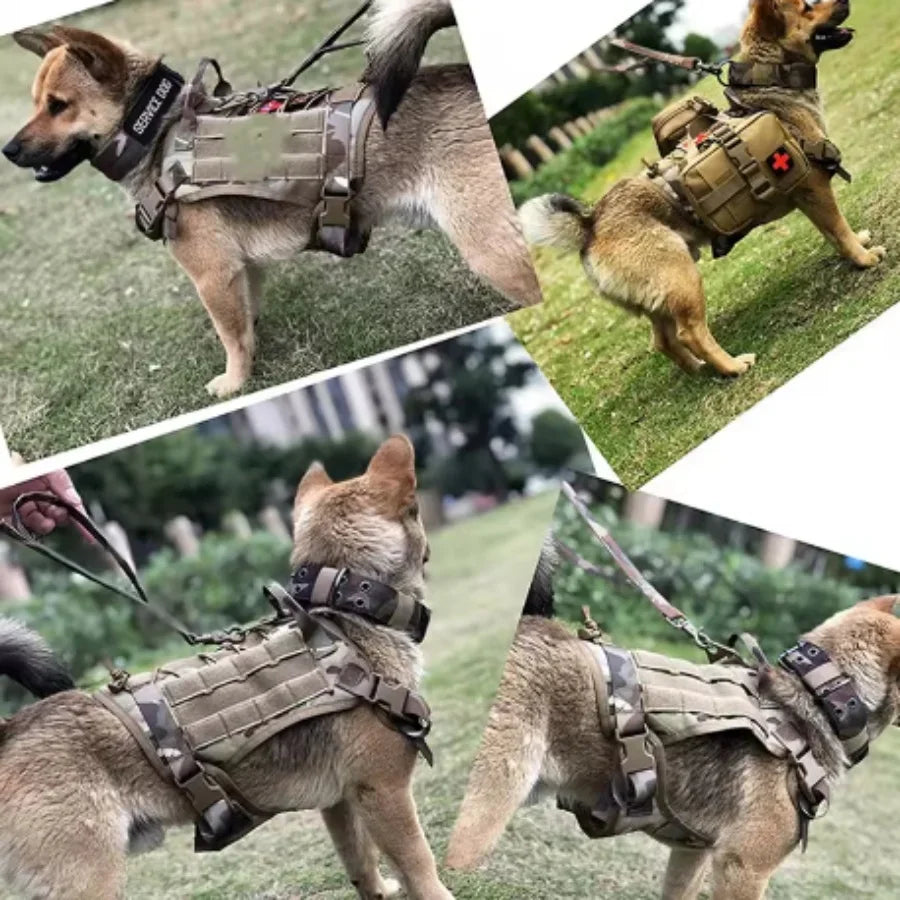 Tactical Dog Harness Leash Collar for Medium Large Dogs Military Pet Vest Adjustable Service Dog Harnesses For Training Walking