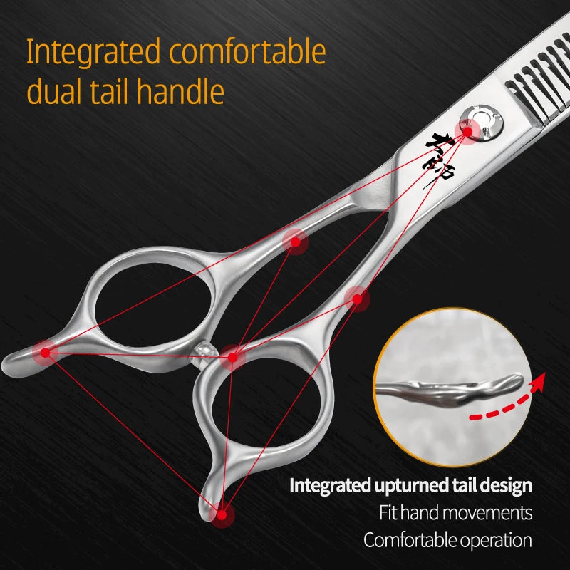 Fenice Master Series 7.0 Inch JP440C 3D Gradient Traceless Teeth Pet Curved Natural/Chunker Scissors Specialised for Pet Groomer