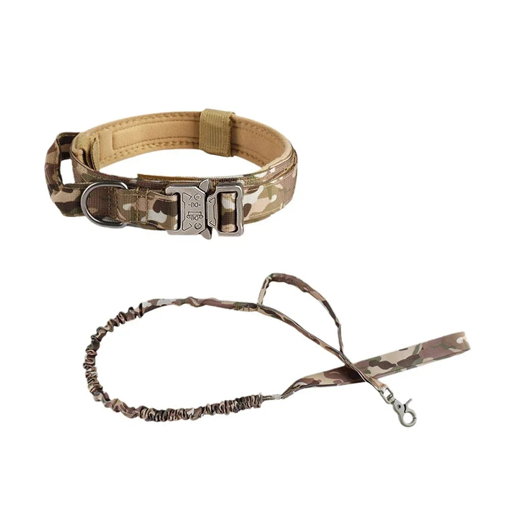 Tactical Dog Collar Training Set Heavy Duty Outdoor AntiPull Leash Metal Buckle Collar Reflective Stitching for Medium Large Dog