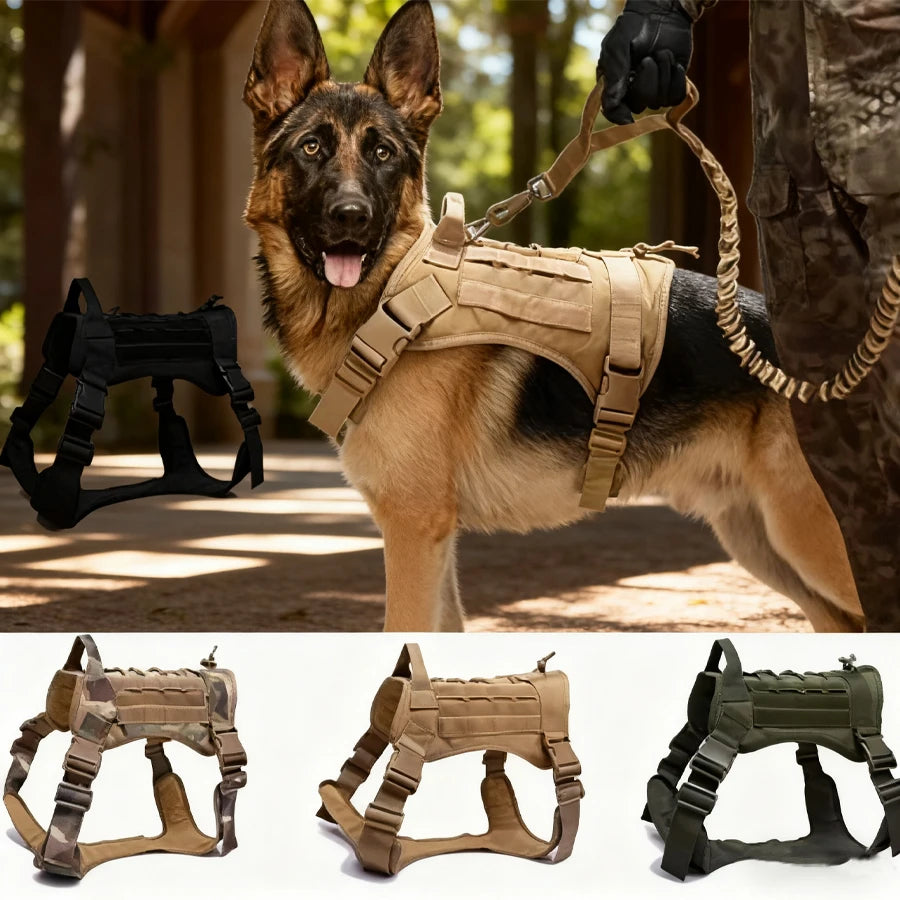 Tactical Dog Harness Leash Collar for Medium Large Dogs Military Pet Vest Adjustable Service Dog Harnesses For Training Walking