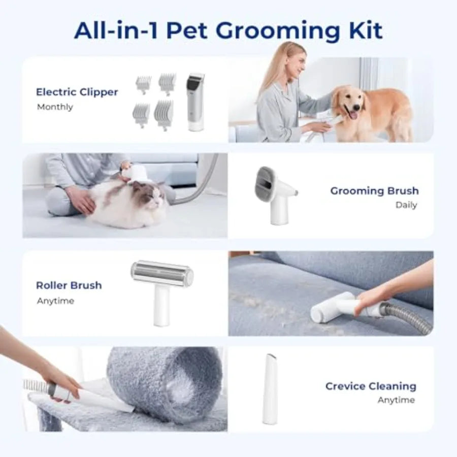 Dog Grooming Vacuum 4-in-1 Pet Grooming Kit with Clipper Brush 12000Pa Dog Vacuum for Shedding with 1.5L Dust Cup Storage Pocke