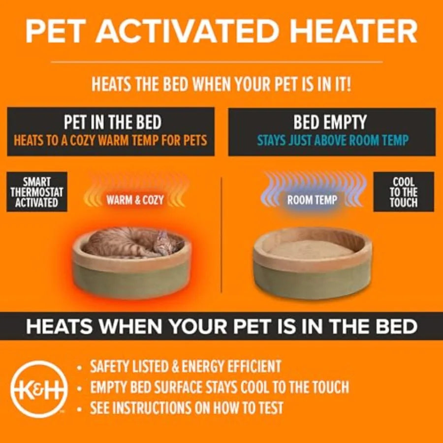 Heated Cat Bed for Indoor Cats, Dogs, and Pets - Round Walled Thermo-Kitty Bed with Removable Waterproof Cat Heating Pad, Machi