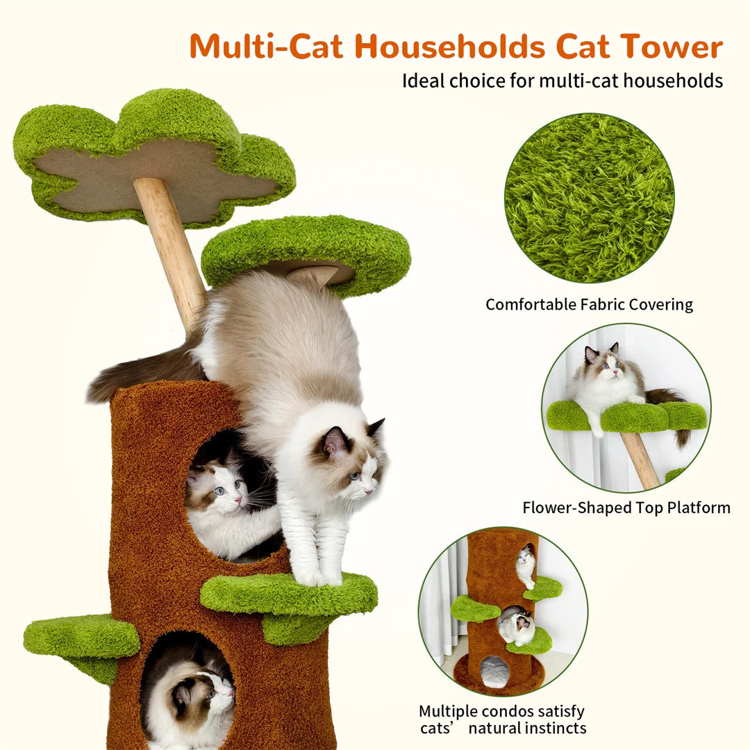 BINGOPAW Green Multi-Level Cat Tree Tower Activity Center with Sisal Scratching Post Plush Cave for Multiple Cats