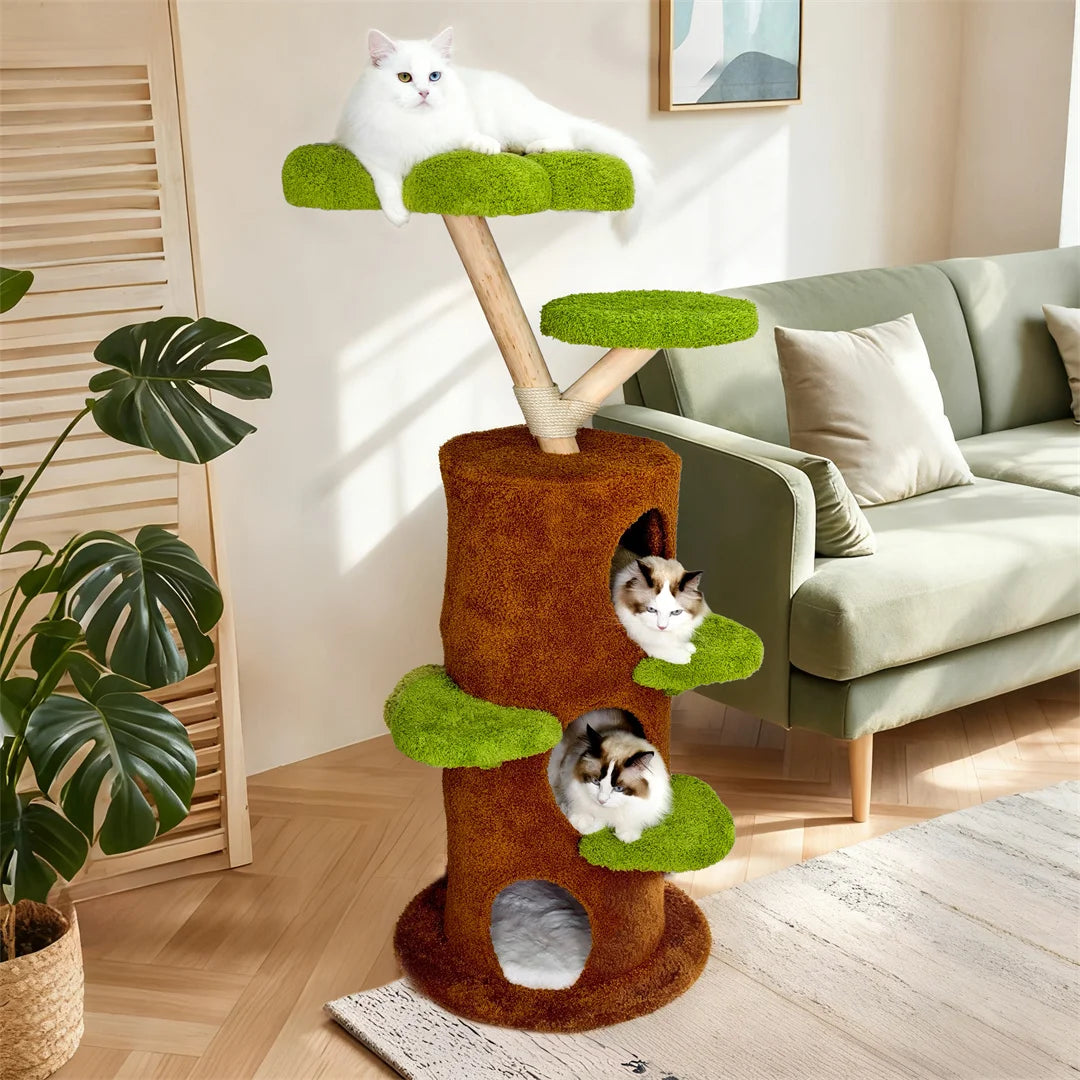 BINGOPAW Green Multi-Level Cat Tree Tower Activity Center with Sisal Scratching Post Plush Cave for Multiple Cats