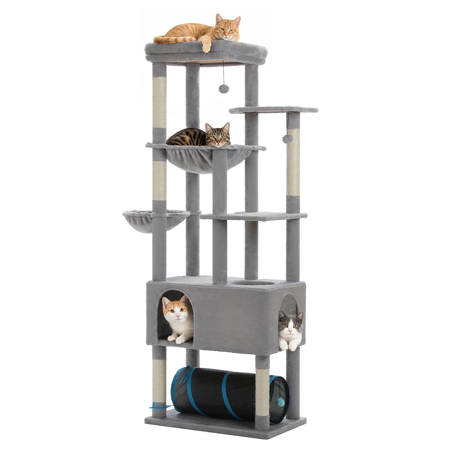 Tall Cat Tree with Large Condo Sisal Scratching Posts Oversized Perch Spacious Hammocks Multi-Level Cat Tower with Cat Tunnel Large Cat Furniture for Indoor Big Cats