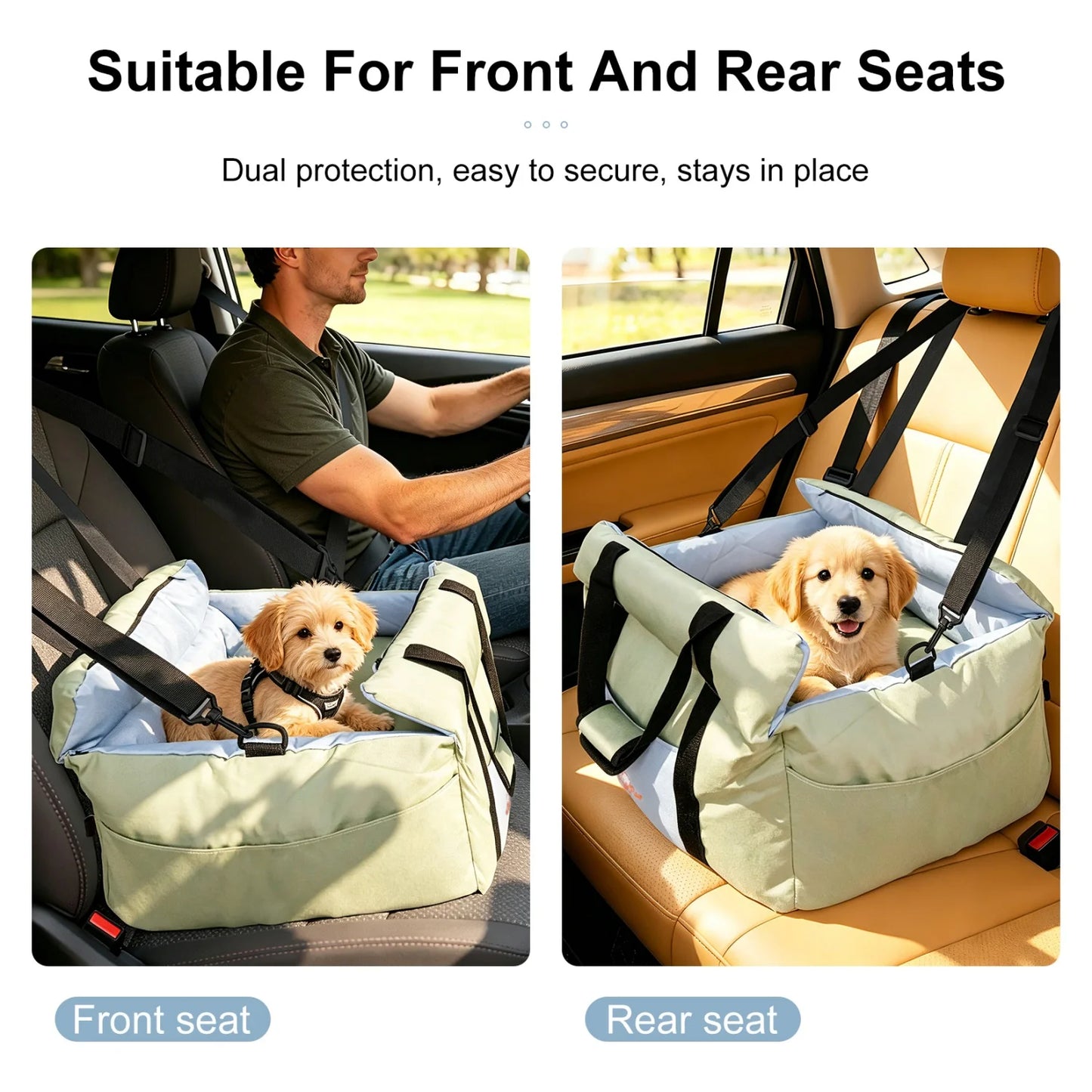 Dog Car Seat for Small Dogs Washable Pet Booster Car Seats with Safety Belt Puppy Travel Carrier Bed Black/Green up to 22 lbs