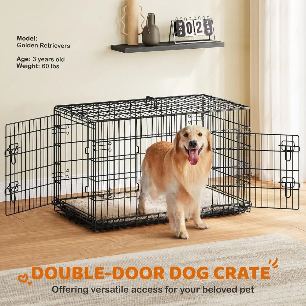 XL Collapsible Metal Dog Crate with Divider and Removable Tray, Ideal for Large Dogs, Portable Travel Cage, Black