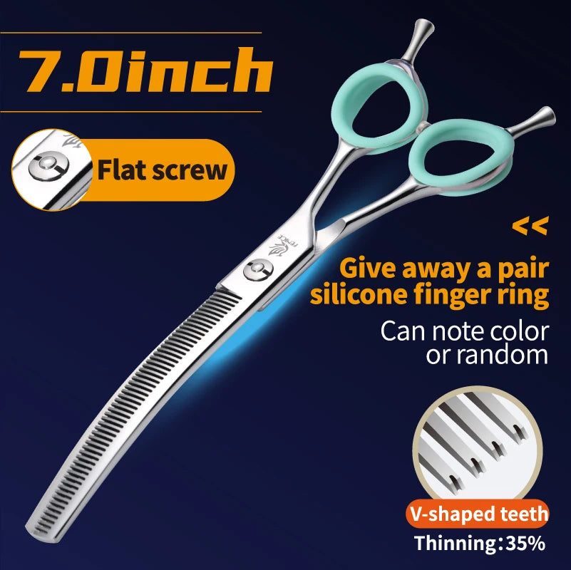 Fenice 7.0/7.5 inch Professional Dog Grooming Shears Curved Thinning Scissors for Dog Face Body Cutiing JP 440C High Quality
