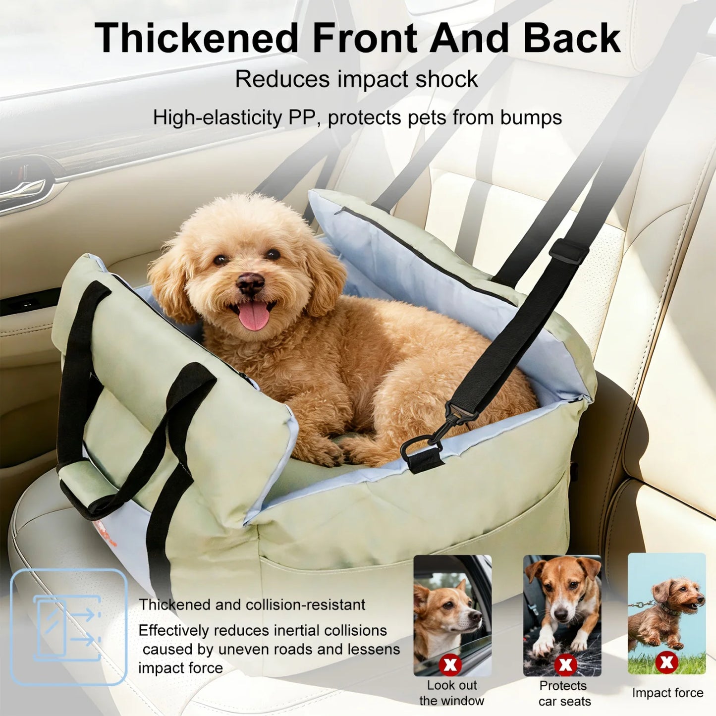 Dog Car Seat for Small Dogs Washable Pet Booster Car Seats with Safety Belt Puppy Travel Carrier Bed Black/Green up to 22 lbs