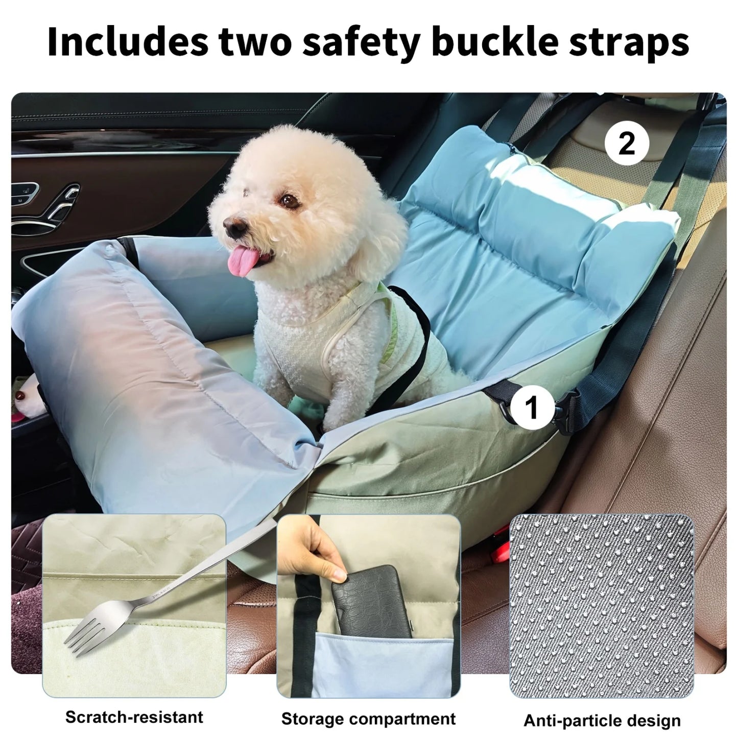 Dog Car Seat for Small Dogs Washable Pet Booster Car Seats with Safety Belt Puppy Travel Carrier Bed Black/Green up to 22 lbs