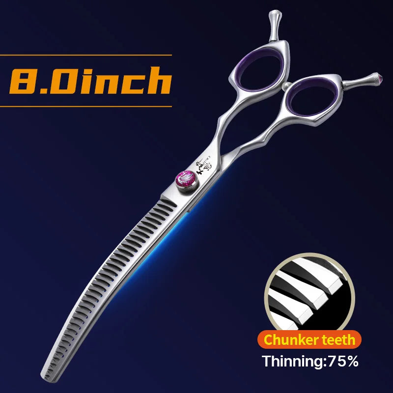Fenice 7.0/7.5 inch Professional Dog Grooming Shears Curved Thinning Scissors for Dog Face Body Cutiing JP 440C High Quality