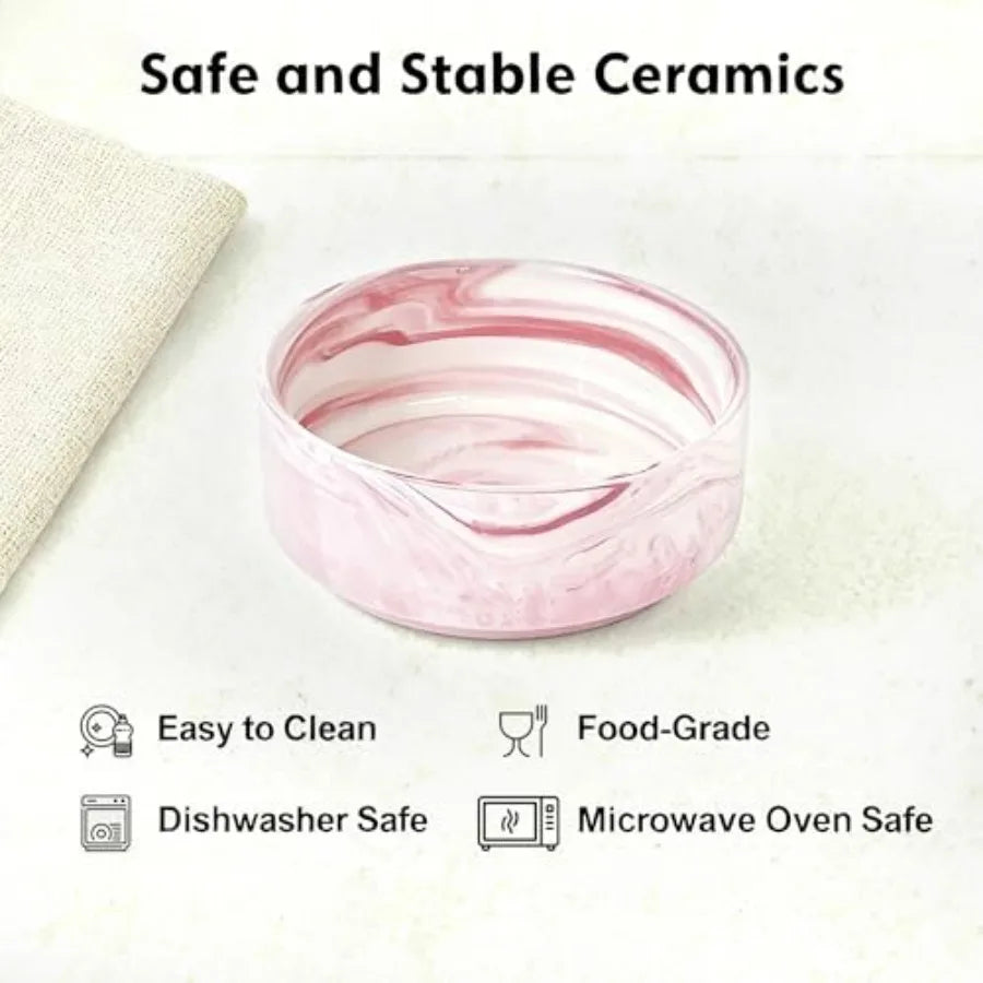Elevated/Raised Ceramic Dog Bowl with Bamboo StandMarble Pattern 7 Inch 7.6 Cups Non Slip Heavy Weighted Single Pet Dish Anti T