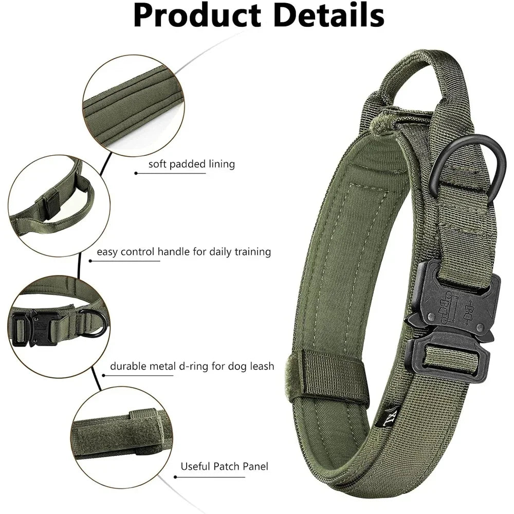 Tactical Dog Collar Training Set Heavy Duty Outdoor AntiPull Leash Metal Buckle Collar Reflective Stitching for Medium Large Dog