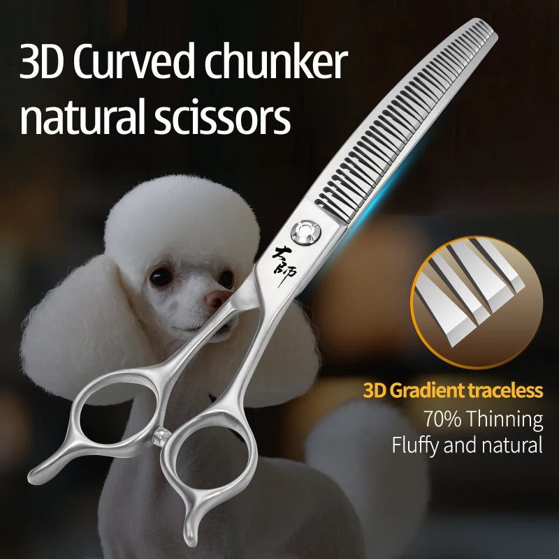 Fenice Master Series 7.0 Inch JP440C 3D Gradient Traceless Teeth Pet Curved Natural/Chunker Scissors Specialised for Pet Groomer