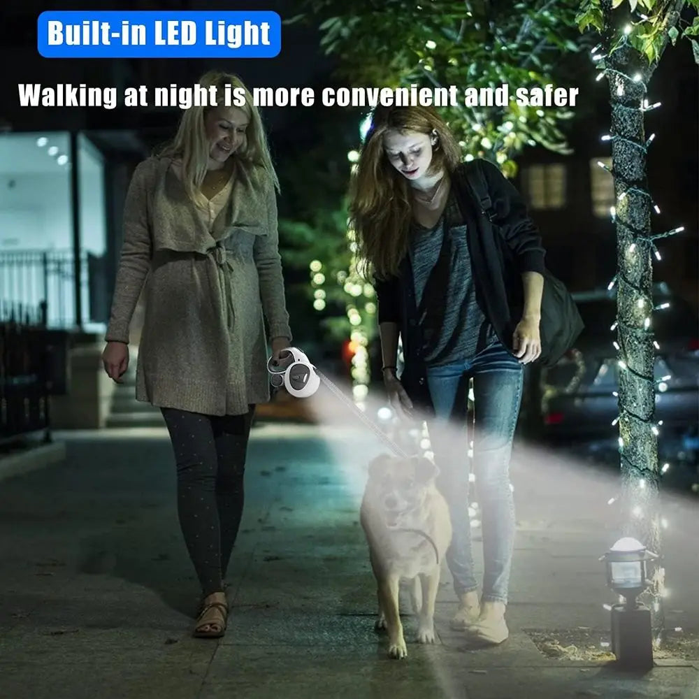Upgrade 4-in-1 Retractable Dog Leash with LED Light, Dispenser & Poop Bags, 16ft Heavy Duty Leash for Dogs up to 44 lbs, 360° Fr