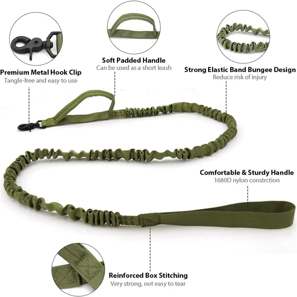 Tactical Dog Collar Training Set Heavy Duty Outdoor AntiPull Leash Metal Buckle Collar Reflective Stitching for Medium Large Dog
