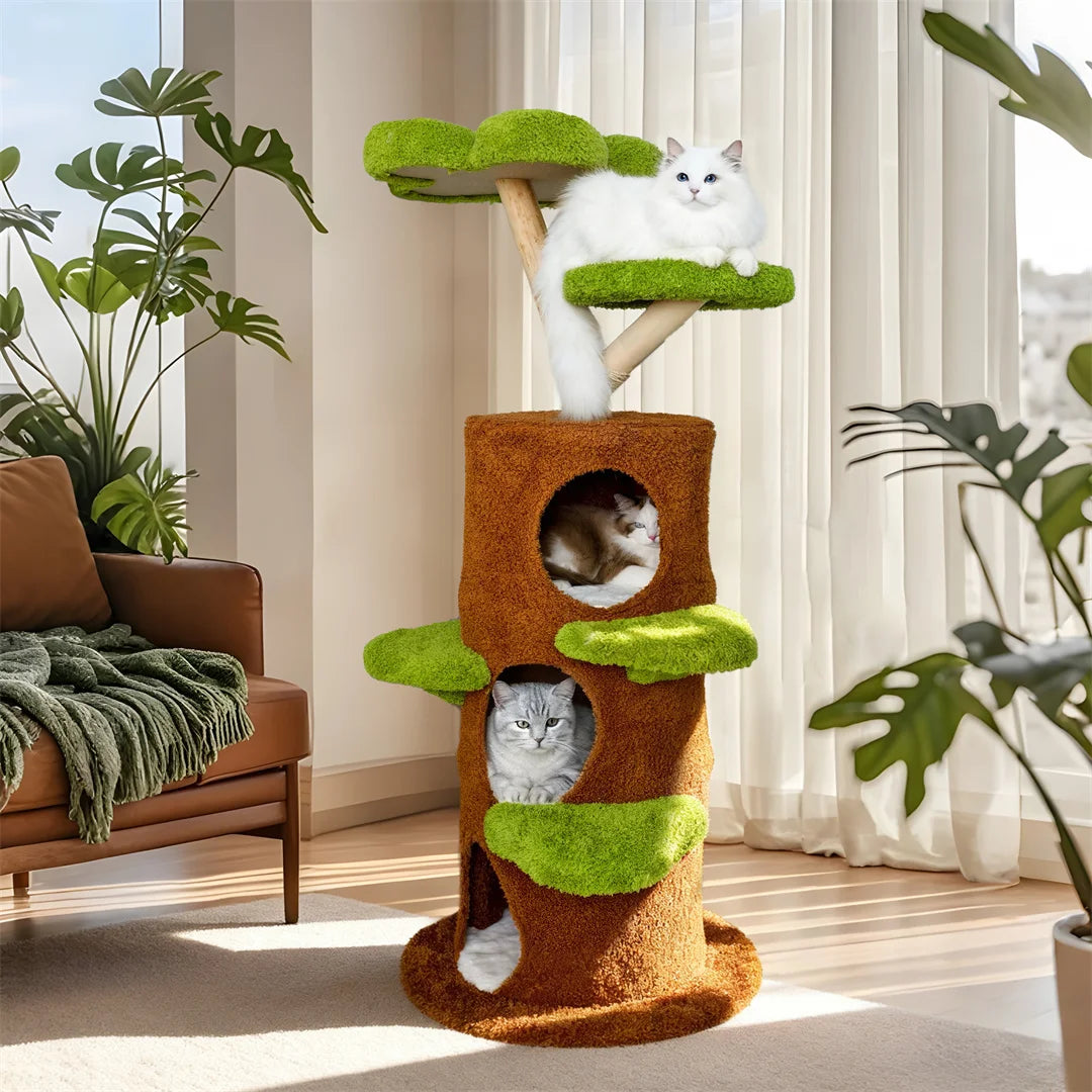 BINGOPAW Green Multi-Level Cat Tree Tower Activity Center with Sisal Scratching Post Plush Cave for Multiple Cats