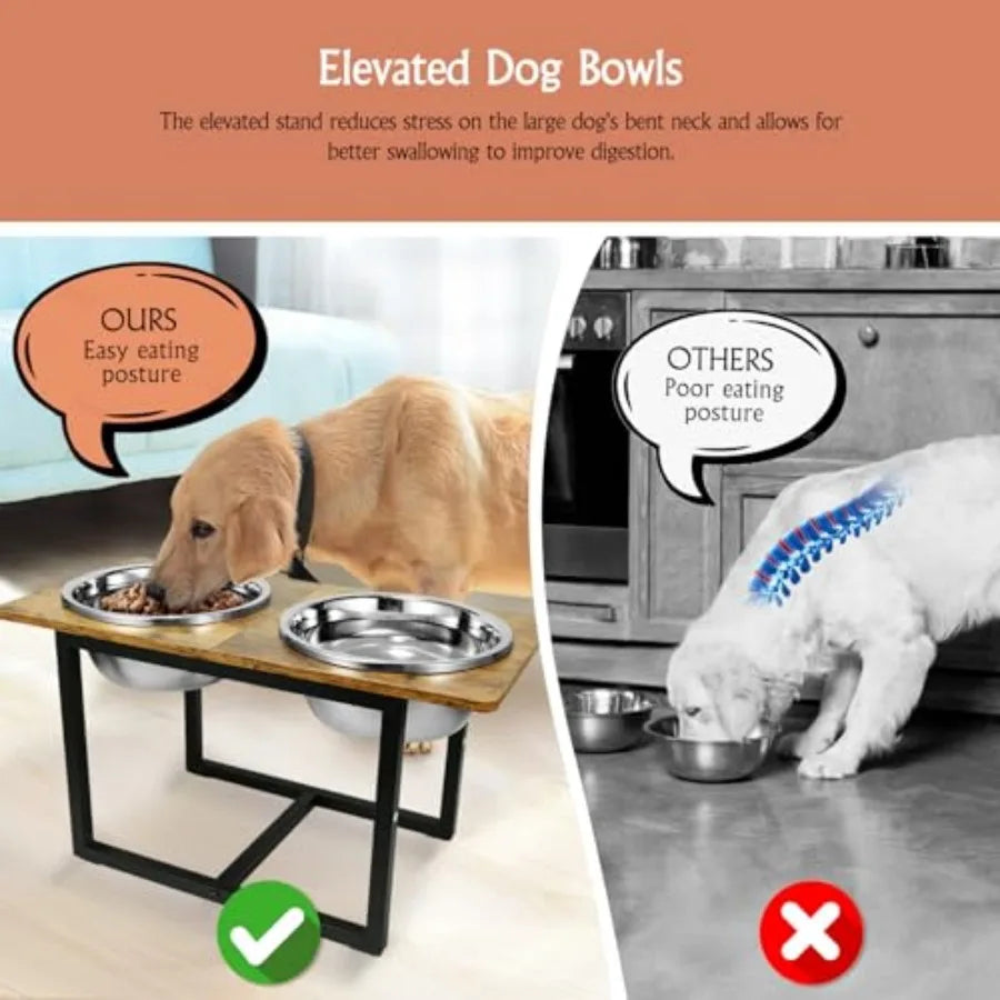 Elevated Dog Bowls for Large Dogs Raised Dog Bowl Stand with Two X-Large Stainless Steel Bowls for Dogs 3.5L Capacity
