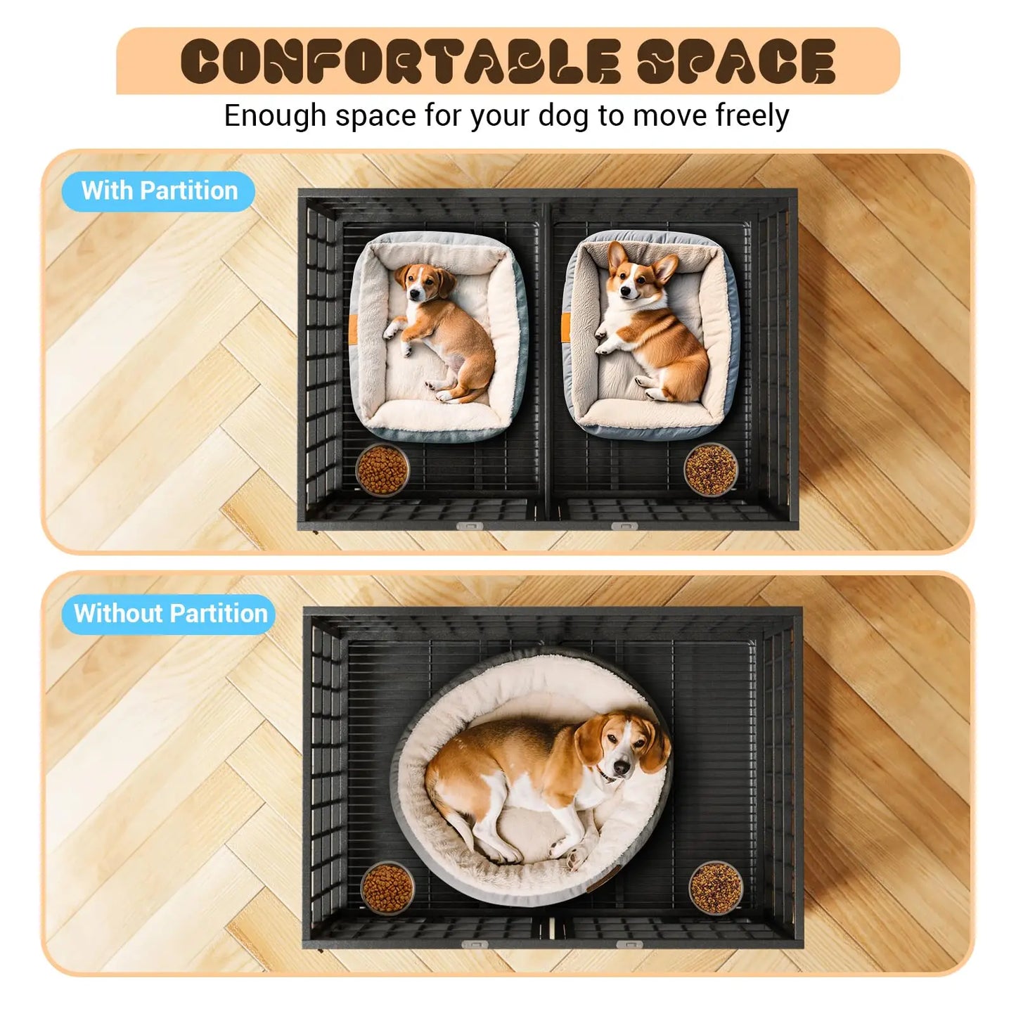 48" Heavy Duty Metal Dog Crate With Divider Wheels Feeding Doors Stackable Foldable Indoor Pet Kennel For Large Dogs