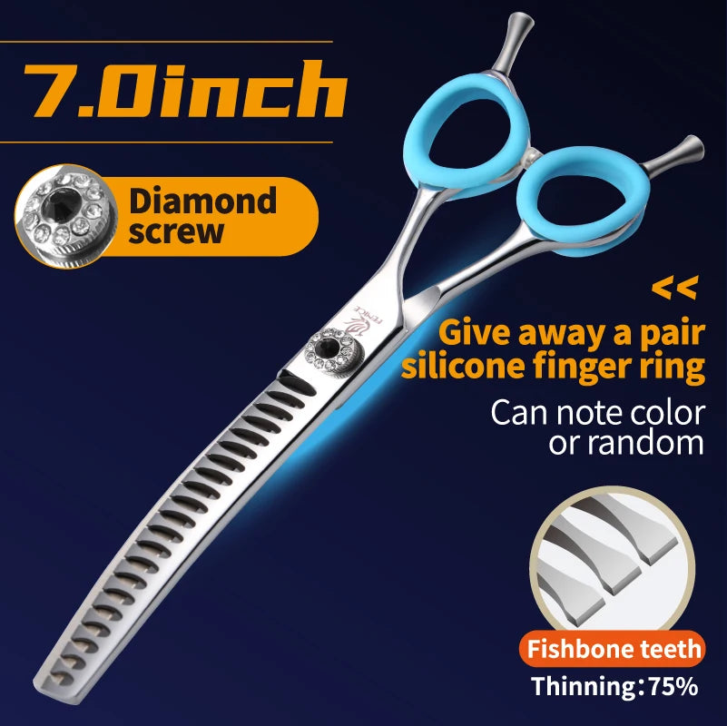 Fenice 7.0/7.5 inch Professional Dog Grooming Shears Curved Thinning Scissors for Dog Face Body Cutiing JP 440C High Quality